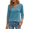 thumbnail image 4 of COMVALUE 3/4 Length Sleeve Womens Tops Dressy Casual Blouses for Women 2026 Trendy V Neck T Shirts Summer Clothes Light Blue for Size M, 4 of 8