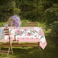 thumbnail image 5 of Pink Rectangle Tablecloth, Rose Flower Printed Tablecloth, Spring Summer Waterproof Floral Tablecloth 60x84inch, Suitable for Indoor and Outdoor, Holiday Kitchen Restaurant and Party, 5 of 5