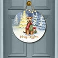 thumbnail image 2 of Merry Christmas Airedale Terrier Snowy Winter with Gifts Tree Decorations Round Wood Sign Dale Waterside Dog Lover Hanging Wall Home Decor - 12020, 2 of 5