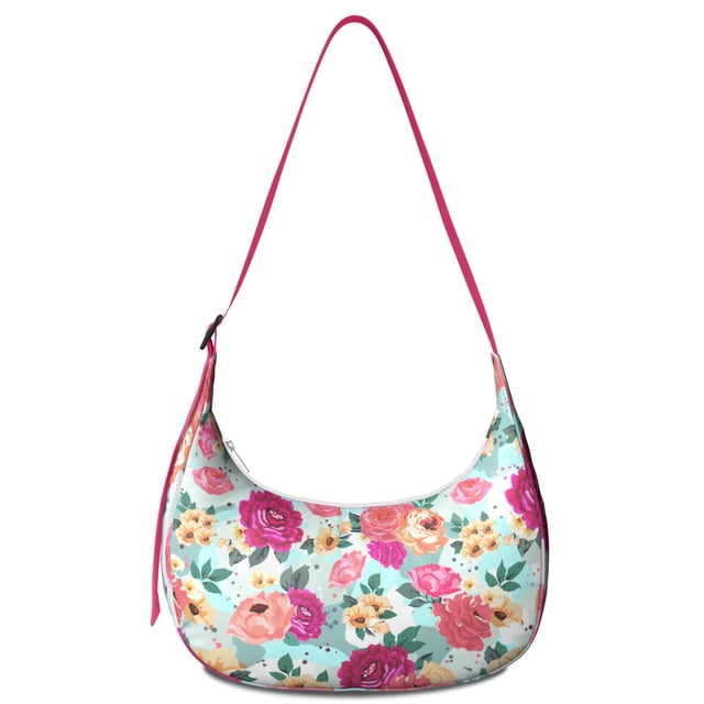 Lightweight Hobo Bag with Daisy Floral Design Adjustable Strap Smooth Zipper Nylon Material Suitable for Daily Use and Outdoor Activities