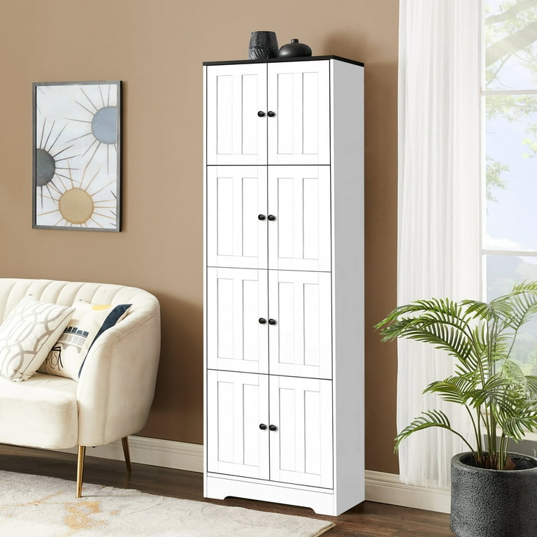 Tall Storage Cabinet with 4 Doors and 4 Shelves Wall Storage Cabinet for Living Room Bedroom White