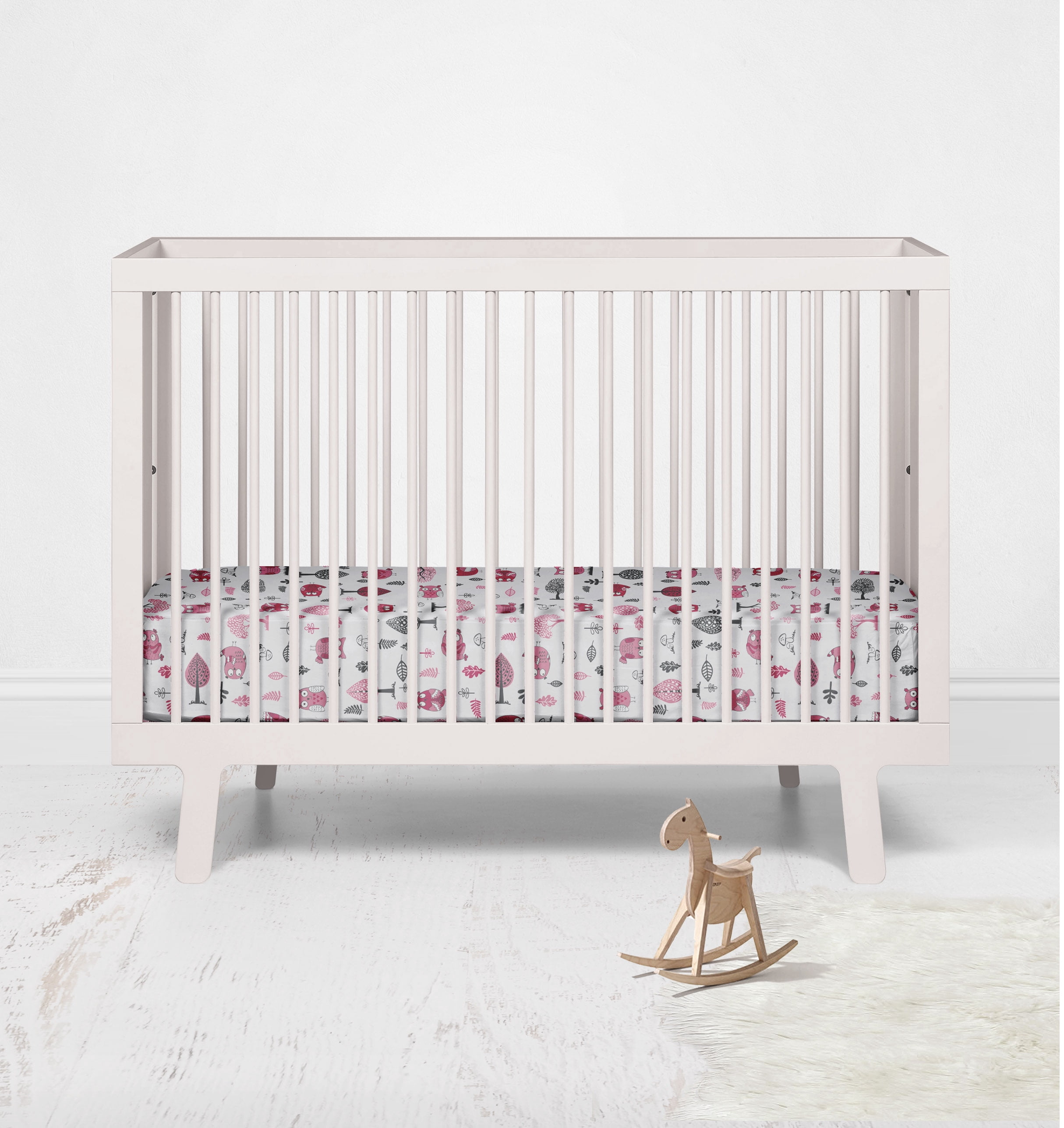 Bacati - Owls Pink/Grey Printed Crib Fitted Sheet