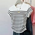 thumbnail image 2 of DeHolifer Women's T-Shirts Casual Striped Short Sleeve Crewneck Summer Lightweight Tee Shirts White M, 2 of 5