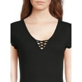 thumbnail image 4 of No Boundaries Juniors Lattice Neck Tee with Short Sleeves, Sizes XS-XXXL, 4 of 5