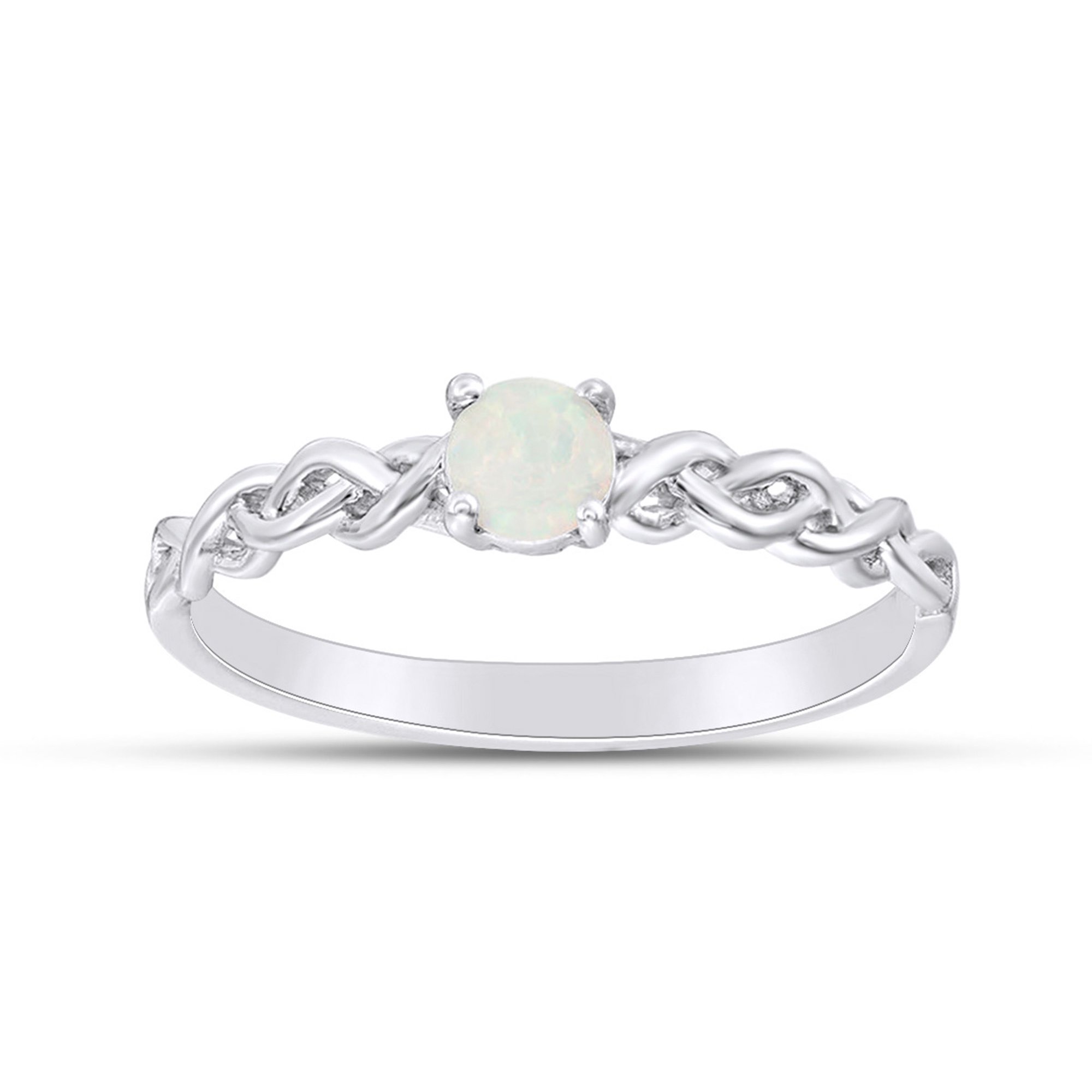 Round Cut Lab Created Opal Solitaire Braided Shank Engagement Promise Ring In 14k White Gold Over Sterling Silver Ring Size-10