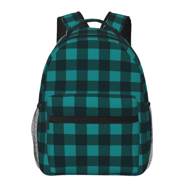 Easygdp Teal On Black Plaid Mochila Ergonómica Versátil para Laptop - Múltiples Bolsillos, Correas Ajustables, Unisex para Escuela, Viajes y Actividades al Aire Libre-One Size