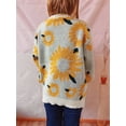 thumbnail image 4 of Women'S Print Long Sleeve Sweater Round Neck Knitted Pullovers Top Yellow S, 4 of 10