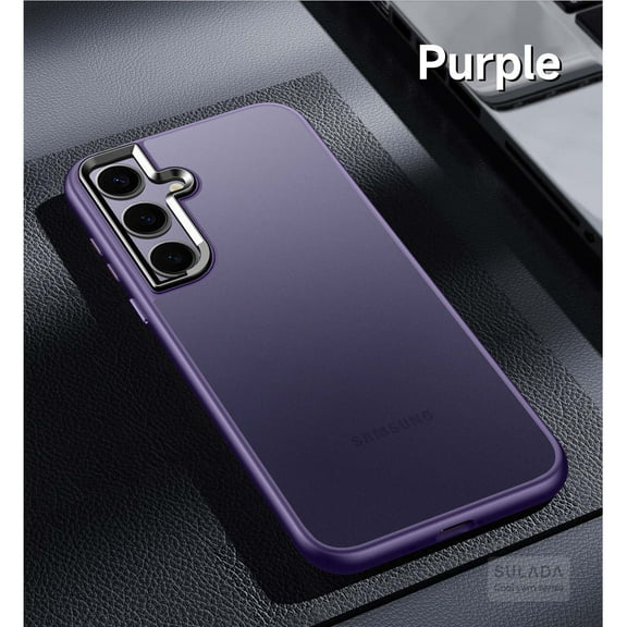Compatible With Samsung Galaxy S24 Phone Case,Frosted Translucent,Metal Button Design,Shockproof Rugged Anti-fall Ultra Slim Thin Fit Phone Case Cover For Samsung Galaxy S24,Darkpurple