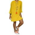 thumbnail image 1 of LUXUR Robe Courte pour Femmes à Col en V, Manches Longues, Aguichant, Couleur Unie, Jaune, 3TG, 1 of 2