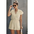 thumbnail image 4 of Women's Rompers-Summer Deep V Neck Wrap Floral Polka Dot Short Sleeve Beach Short Jumpsuit, 4 of 7