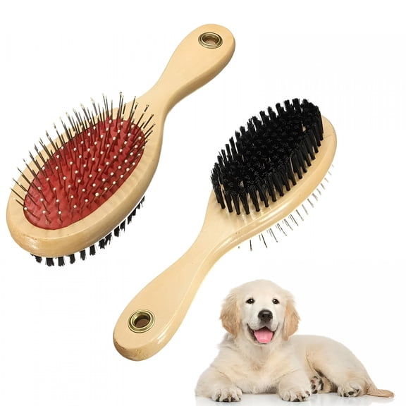ACDANC Wooden Dog Brush Double Sided Pet Hair Grooming Brush Dog Pin Brush and Bristle Soft Brush Dogs Comb and Brush Grooming Tools for Cleaning for Dogs&Cats with Long or Short Hair
