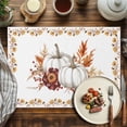 thumbnail image 4 of Thanksgiving White Pumpkin Placemats Set of 1 Fall Leaves Harvest Heat Insulated Linen Place Mats, Washable Stain-Proof Table Mats for Dining Tables Holiday Decor 13x19inch, 4 of 9