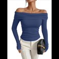 thumbnail image 1 of Blusas Elegantes Informales con Hombros Descubiertos para Mujer, de Corte Entallado, de Larga, para Salir en y Otoño. Azul Real L, 1 of 8