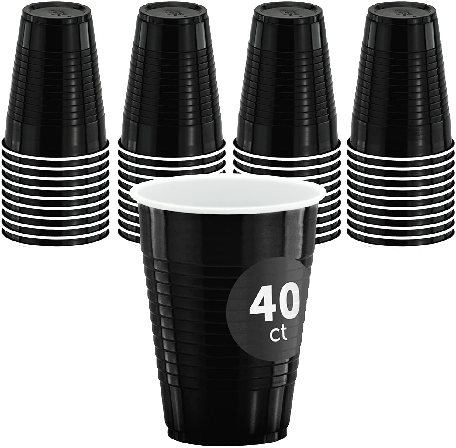 DecorRack Party Cups 12 oz Reusable Disposable Cups (Black, 40