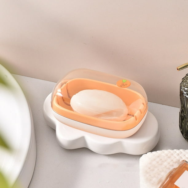 Caja de jabón de doble capa con tapa | Organizador portátil de jaboneras de plástico | Bandeja de drenaje de agua ranurada | Almacenamiento robusto y compacto para baño, cocina, lavandería |