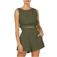 thumbnail image 2 of Wyongtao Women's Tracksuits Summer 2 Piece Outfits Short Sets Sleeveless Two Piece Lounge High Waisted Shorts with Pockets,Army Green XL, 2 of 7
