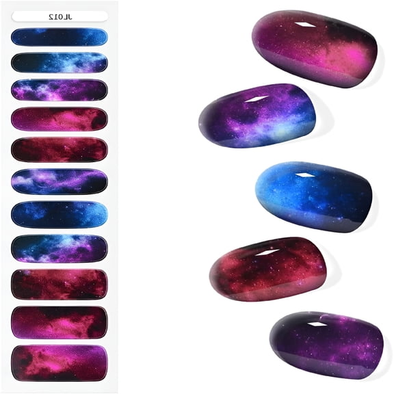 RAGUPEL Semi Cured Gel Nail Strips, Extra Long Starry Sky Gel Nail Stickers, Salon-Quality Nail Wraps with UV Light Cure