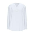 thumbnail image 5 of Wyobmus Women's Long Sleeve V Neck T Shirts Casual Button-Up Curved Hem Blouses Business Work Henley Shirts Fall Fashion Outfits A-White, 5 of 6