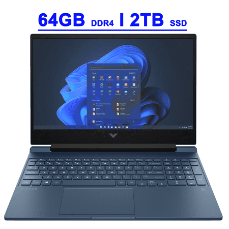 HP Victus 15 Premium Gaming Laptop 15.6" FHD IPS Anti-glare 144Hz Intel 8-core i5-12450H 64GB DDR4 2TB SSD GeForce RTX 3050 Backlit B&O Fast Charging Win11 Blue