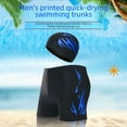 thumbnail image 3 of Men's Quick-Drying Boxer Swim Trunks with Swim Cap Set - Blue Flame Design, Size L (Fits 80-100 lbs) - Perfect for Sports, Leisure & Vacation - Inclusive Sizing for All Body Types - Wholesale, 3 of 6