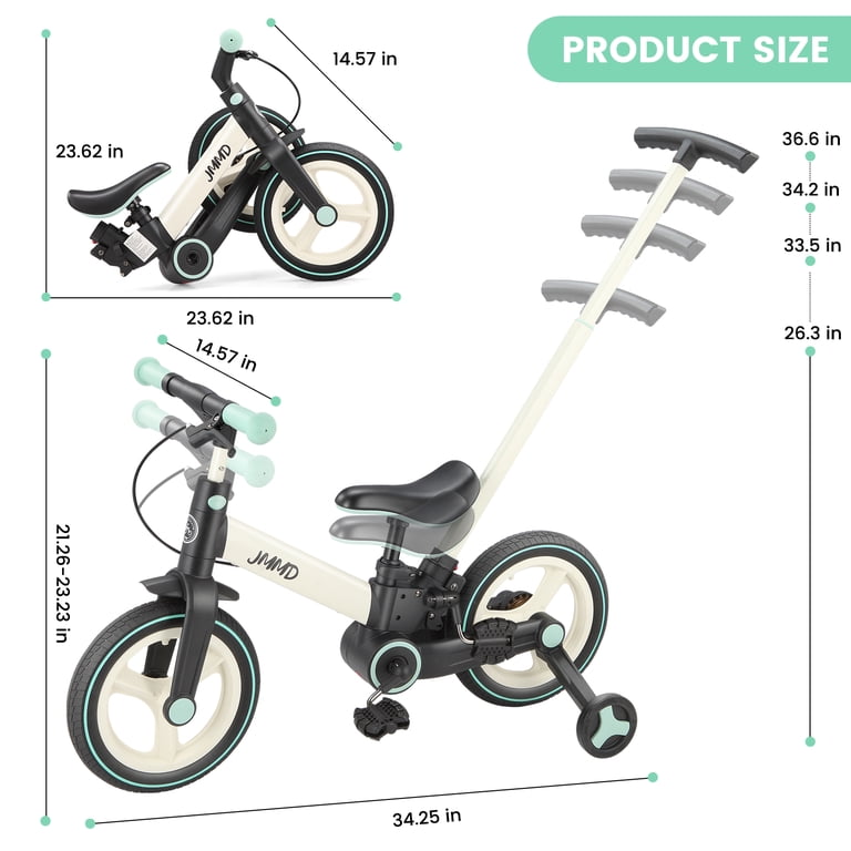 JMMD Toddler Bike with Push Handle, 6-in-1 Foldable Balance Bike