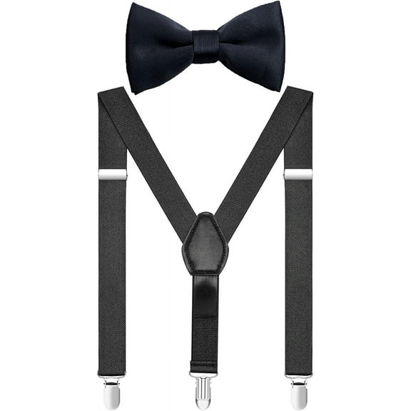 ZDWQFA Boys' Elastic Suspenders and Bow Tie Set Adjustable