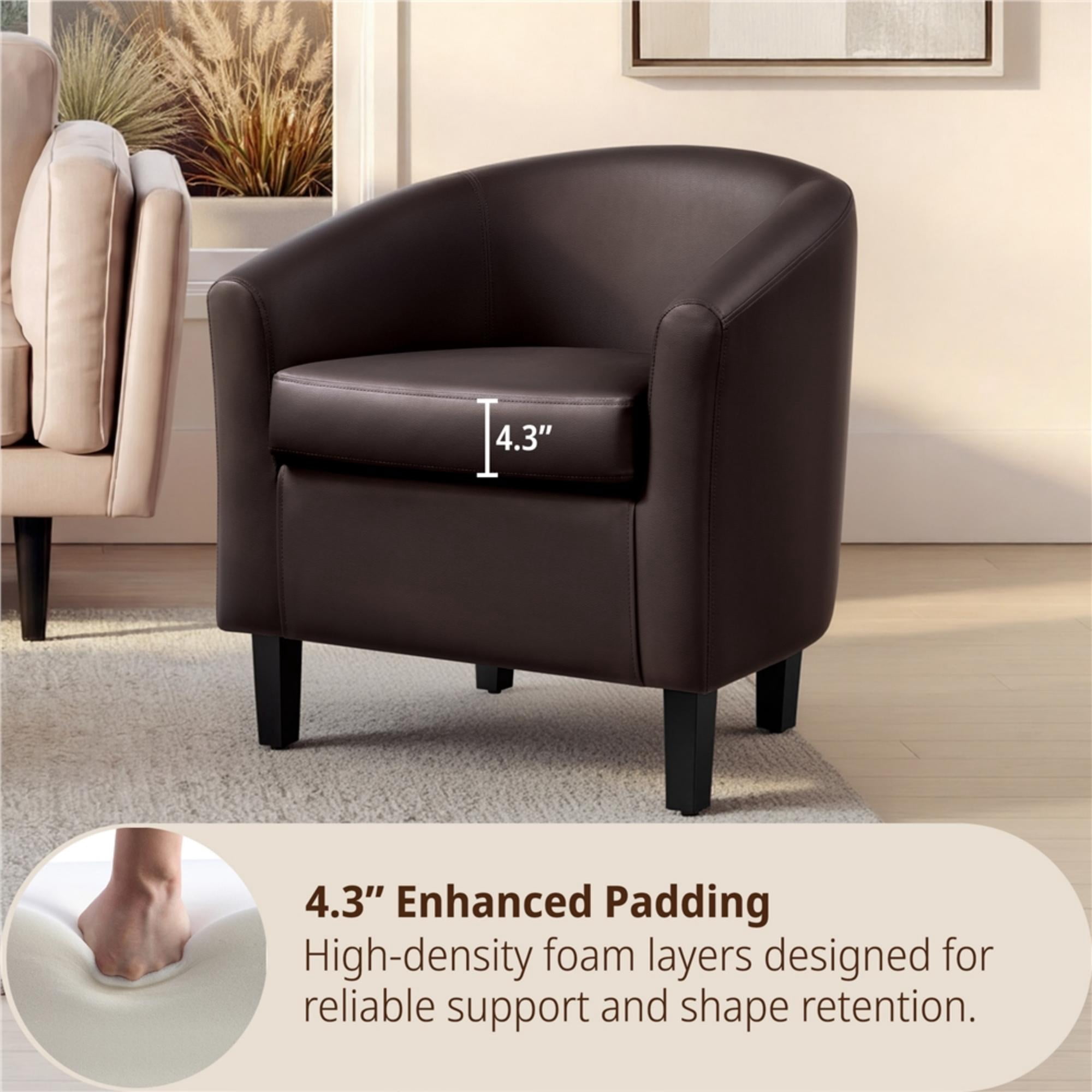 Renwick Faux Leather Barrel Accent Chair for Livingroom, Espresso