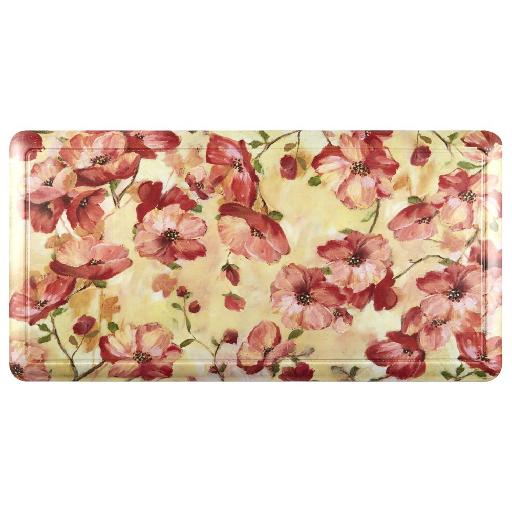 Cat Cora Printed Embossed Gentle Step Kitchen Mat, 19.6"x39.3", Red Poppy Floral