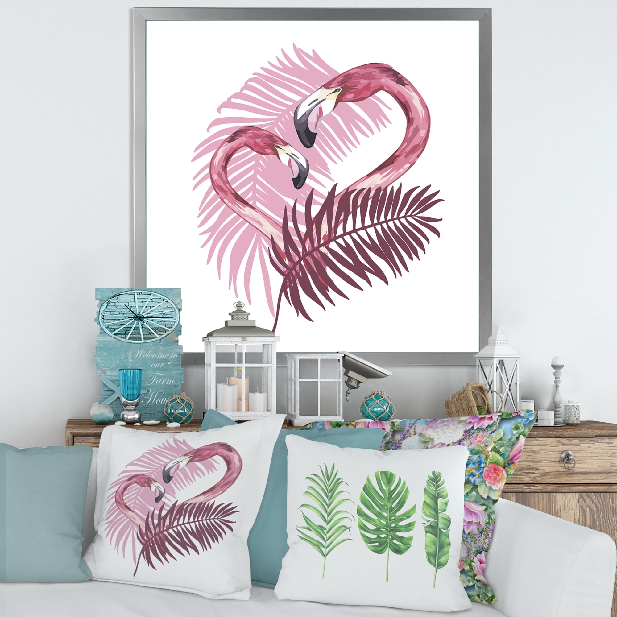 Designart 'Pink Flamingo In Tropical Summer II' Tropical Framed Art Print