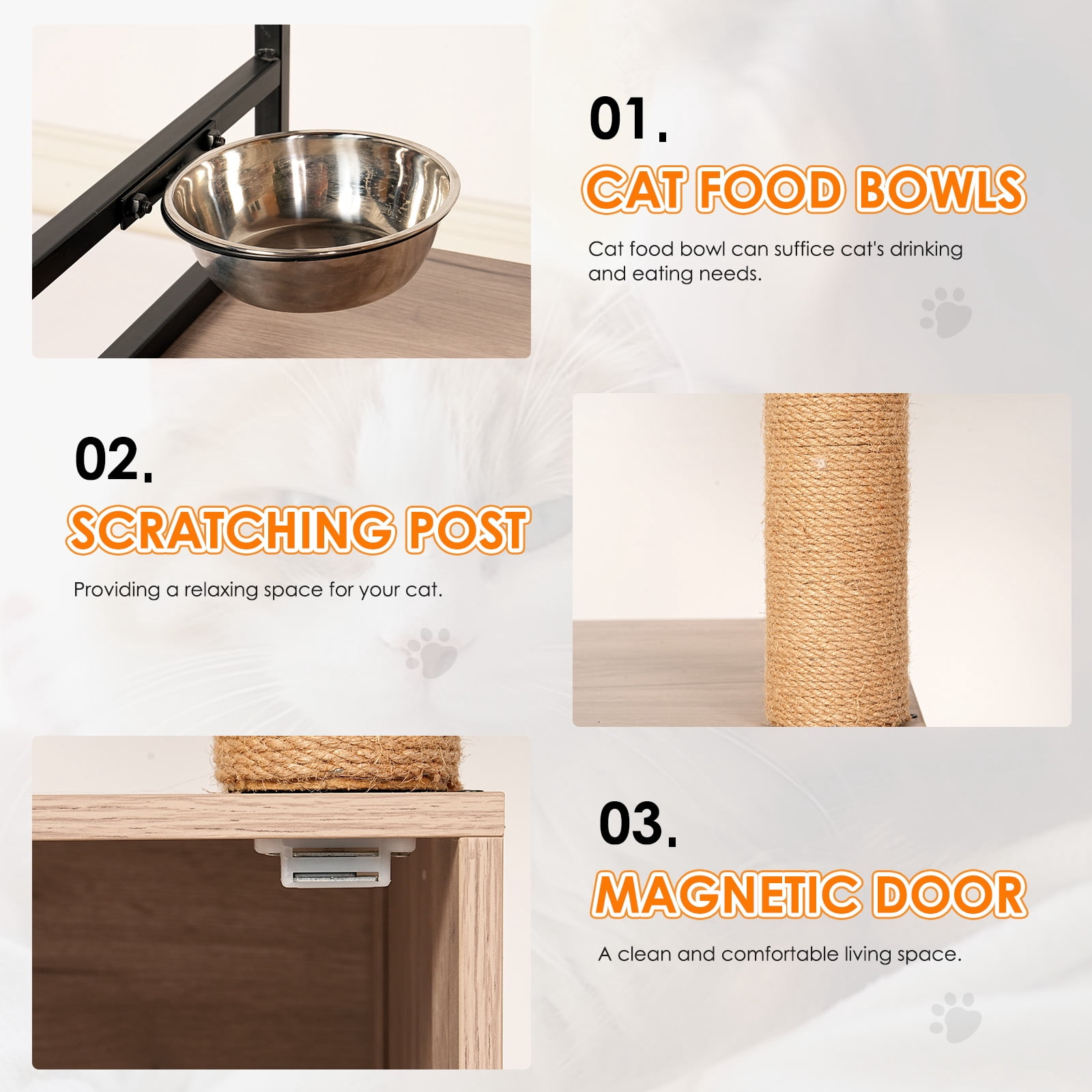 All-in-One Cat Tree with Litter Box Enclosure, Modern Indoor Cat Tower with Large Hammock, Cat Bed, Food Station and 70mm Sisal Scratching Posts