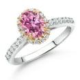 thumbnail image 2 of Gem Stone King 10K White Gold Pink Moissanite White White Lab Grown Diamond Halo Engagement Ring for Women (1.21 Cttw, Oval 7X5MM, Gemstone, Size 9), 2 of 4