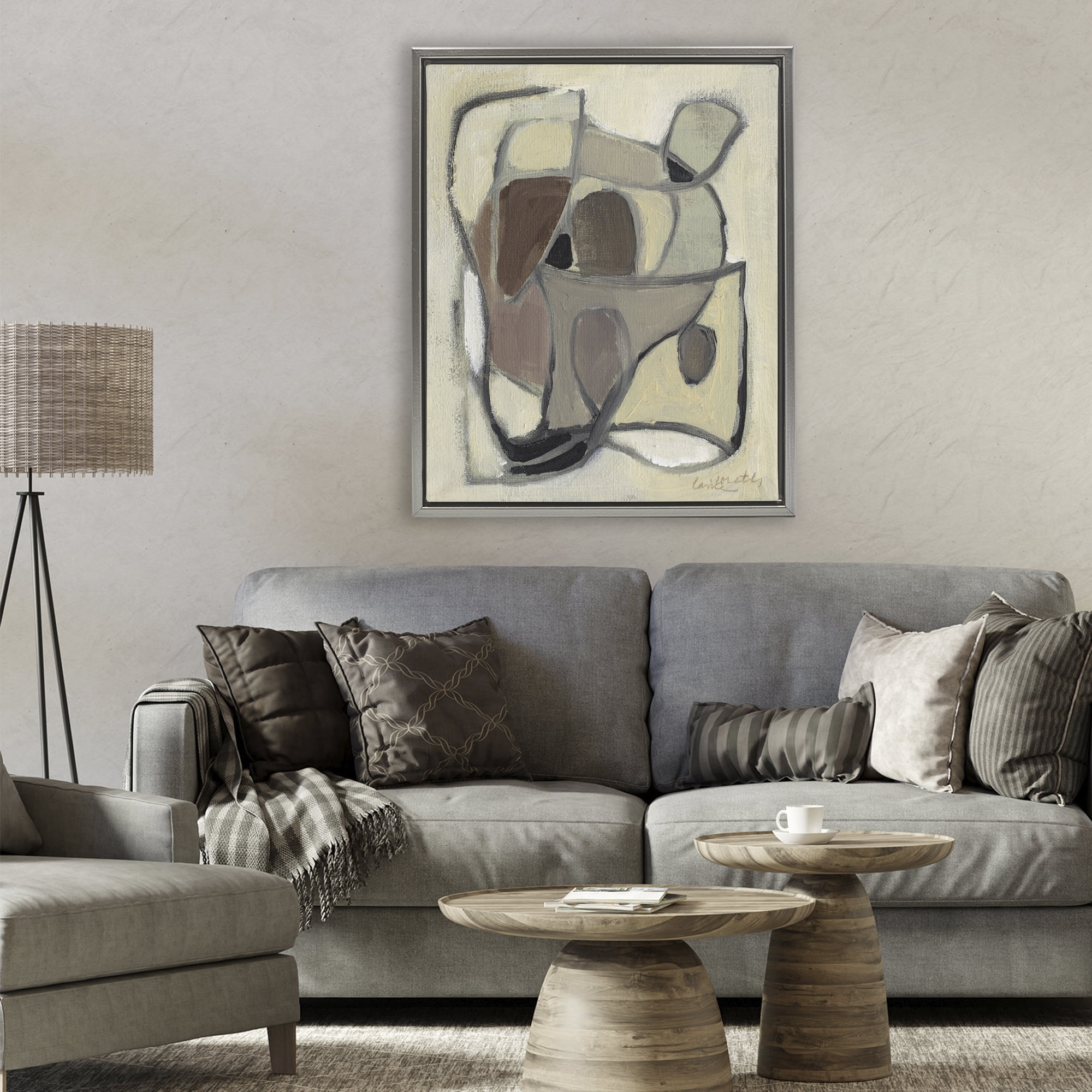 Stupell Industries Rustic Curved Shapes Abstract Gray Framed Floater Canvas Wall Art, design by Lanie Loreth
