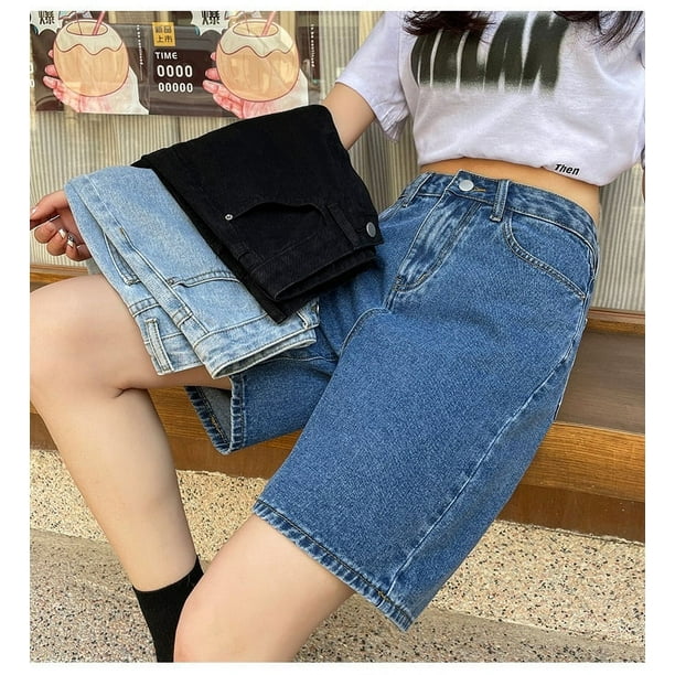 Korean Style Classic Denim Shorts Women Summer Blue High Waisted Shorts  Wide Leg Pants Streetwear Stright Jeans Womens Shorts - AliExpress
