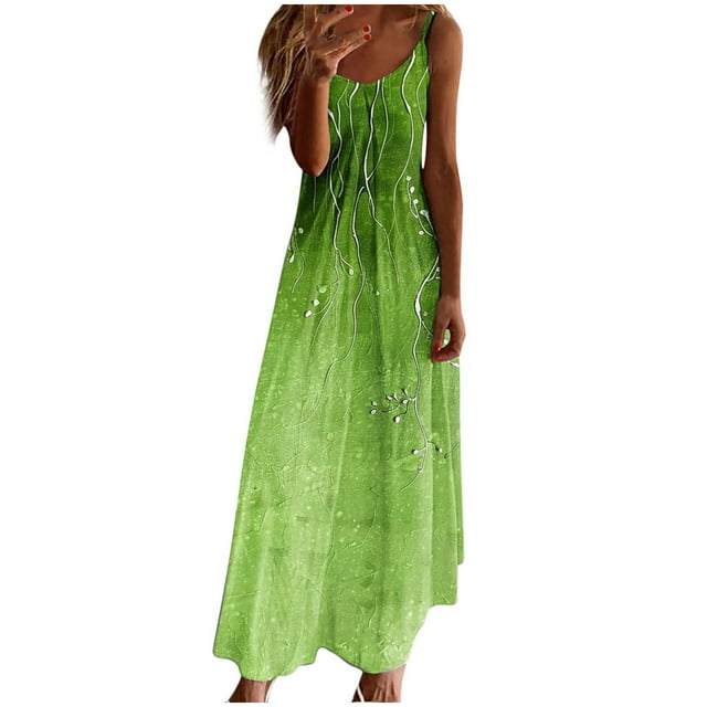 Vestidos de Verano con Cuello en V para las Mujeres 2025 Imprimir Vestido de Cuello Redondo sin Mangas Vestidos Largos Casuales, Ligeros Y de Moda