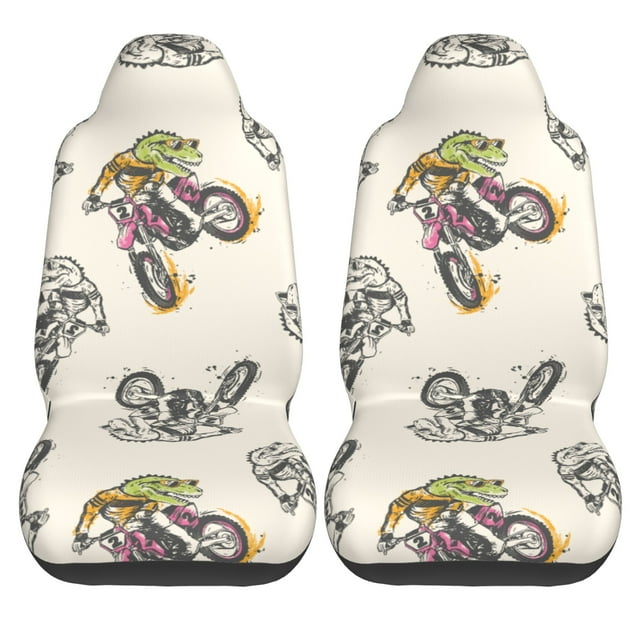 LAKIMCT Motorcycle Riding Dinosaur Car Seat Covers Vehicle Front Seat Covers Universal Fit Seat Protector