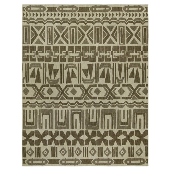 Reyn Spooner Kona Coast Kappa Tropical Tribal Brown Beige Flatweave Indoor/Outdoor Area Rug, 5x8