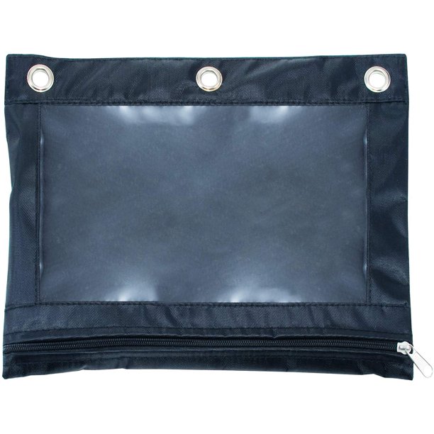 Zippered Binder Pencil Pouch with Rivet Enforced Holes, Black (67024