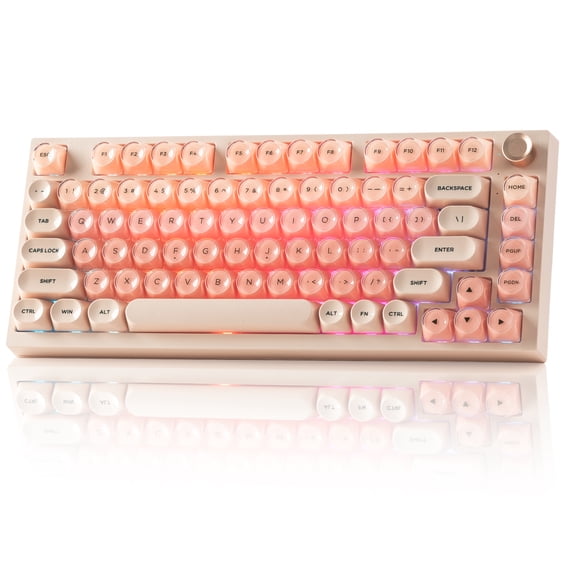Wireless Mechanical Keyboard, 75% Layout Creamy Keyboard with Knob, Jelly Keycaps, Hot Swap Gasket Custom Structure, Pre-lubed Switches, RGB Backlit, Bluetooth/Type-C/2.4G