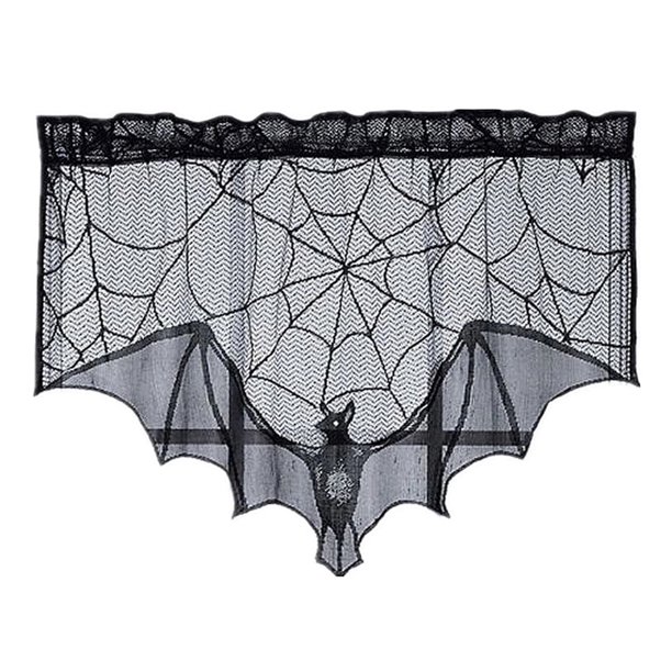HOTYA - Mantel decorativo de Halloween con encaje negro y murciélago para chimenea, bufanda, pantalla de lámpara, toalla de tela para estufa, decoración para festivales y fiestas