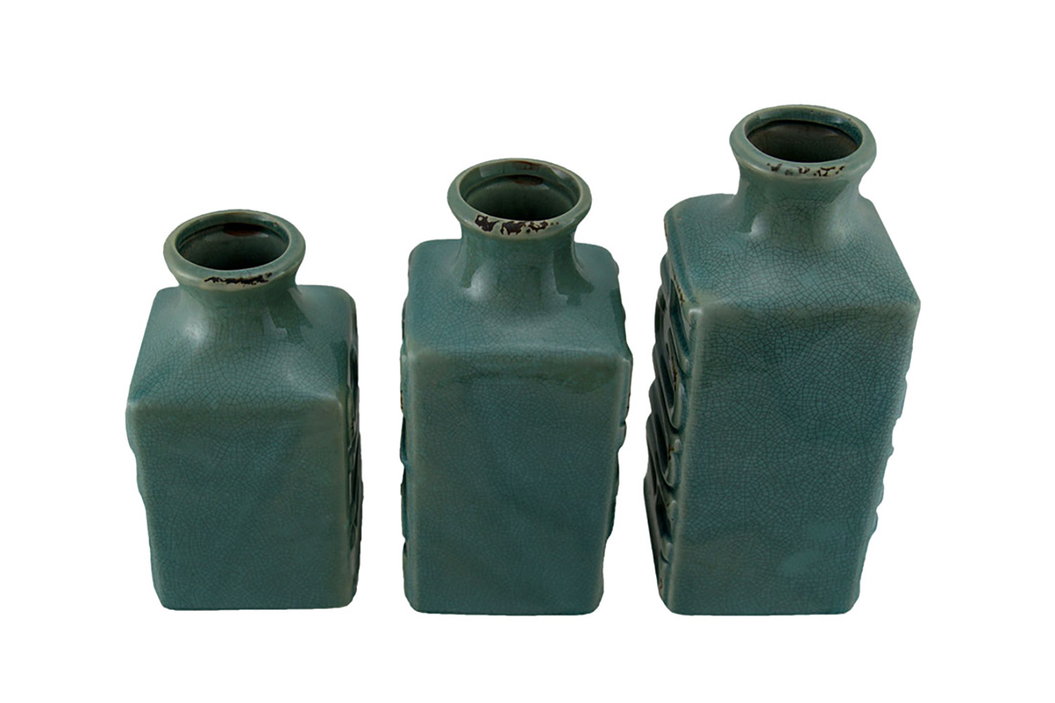 Zeckos Set of 3 Blue Crackle Finish Live Laugh and Love Porcelain Vases - image 3 of 3