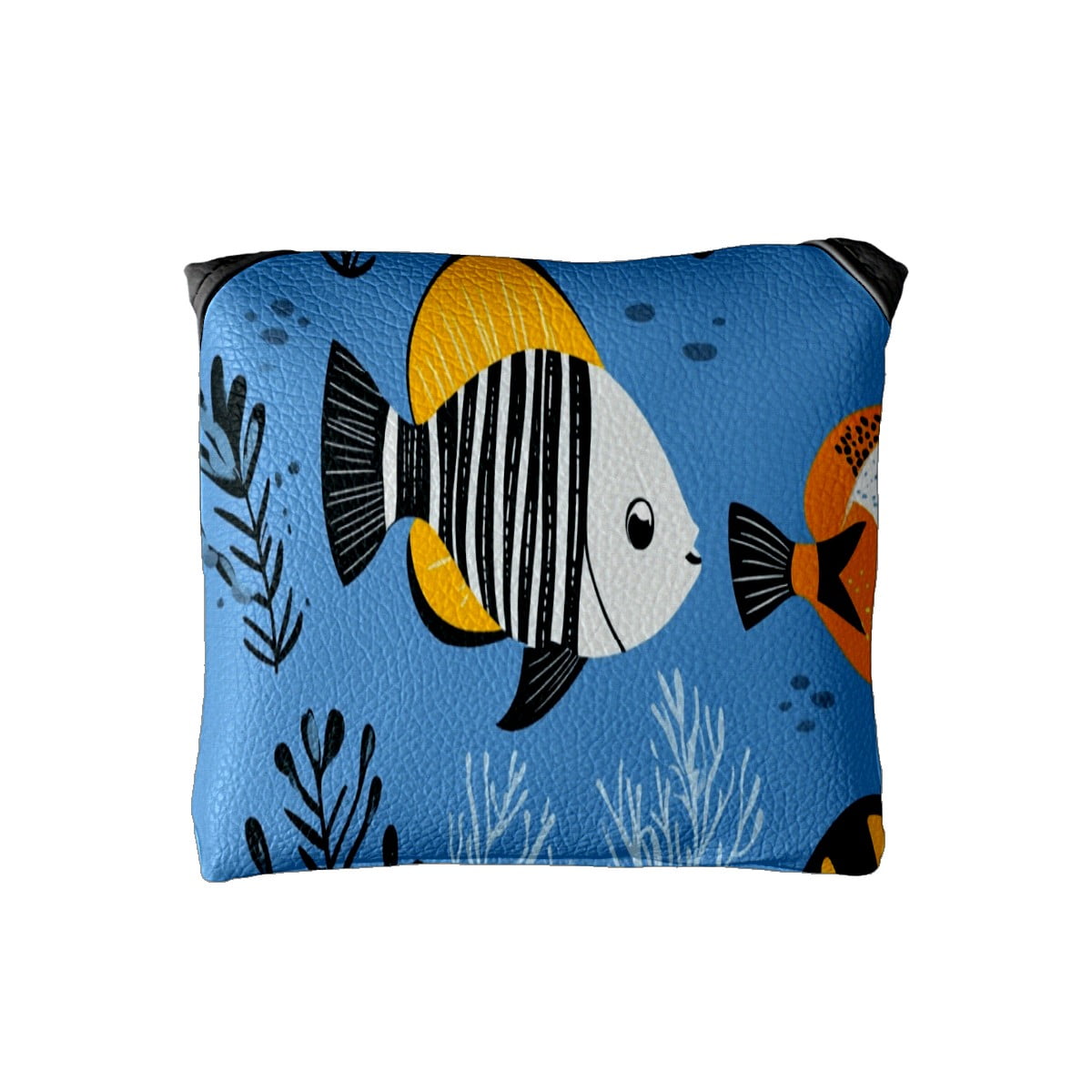 Golf Mallet Putter Cover Premium Leather Waterproof Golf Putter Head Cover with Magnetic Closure Cartoon Tropical Fish