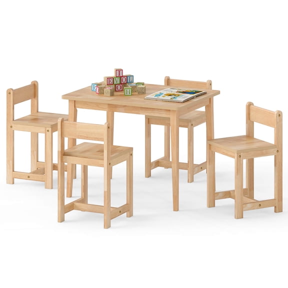 Infans 5-Piece Kids Table and Chairs Set, Solid Rubber Wood Toddler Activity Table