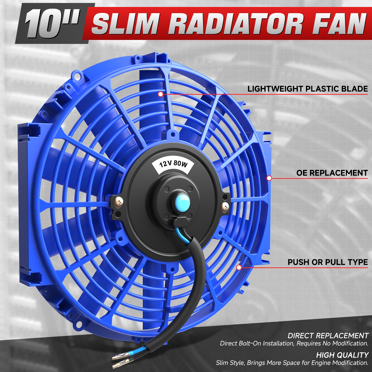 Top Street King 7" 12V Slim Electric Radiator Cooling Fan – Blue, With Mounting Kit