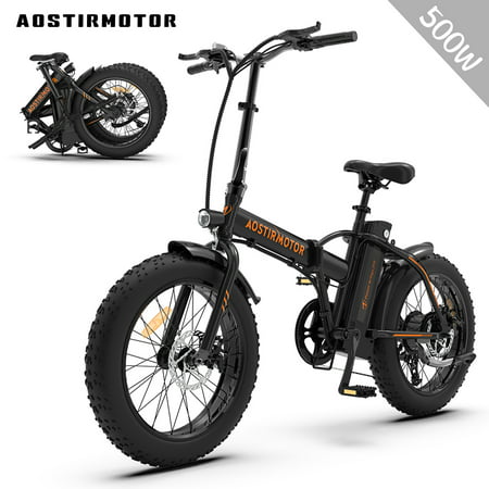 Aostirmotor Folding Electric Bike 20 In. x 4.0 Fat Tire 500 W City with Removable Battery, up to 50 Miles,...