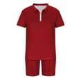 thumbnail image 5 of TIMIFIS Ensemble Court pour Hommes 2 Pcs Survêtement Manches Courtes Décontracté Uni Col Rabattu Zip Pull-Over Costume de Sport Manches Courtes - Automne, 5 of 5