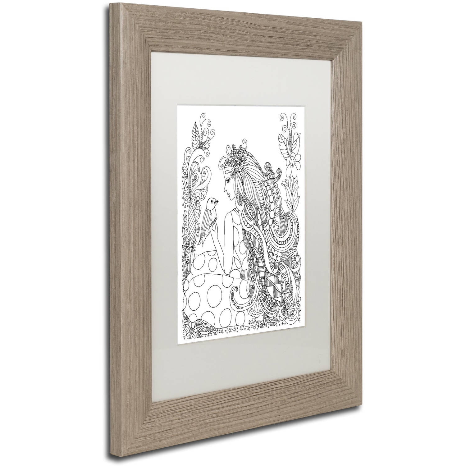 Trademark Fine Art "Flower Girls 29" Canvas Art by KCDoodleArt White Matte, Birch Frame