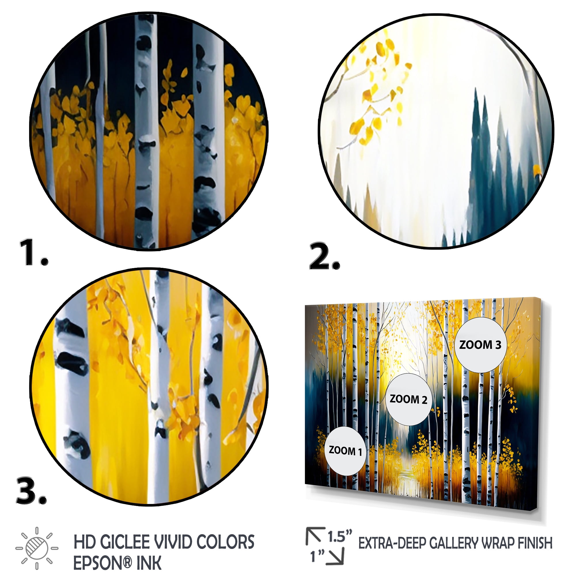 Designart Monochrome Golden Birch Trees By The River III Canvas Wall Art