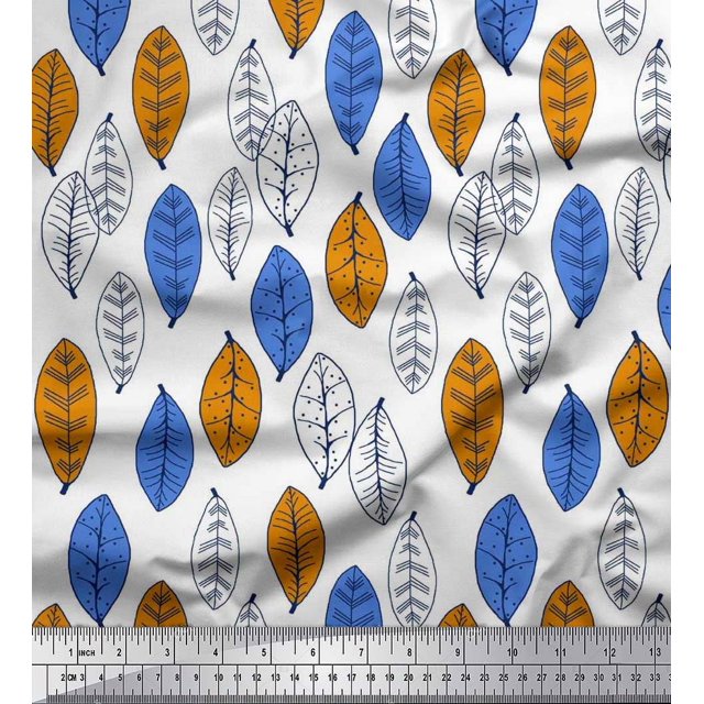 Soimoi Polyester Crepe Fabric Leaves Block Print Sewing Fabric Yard 52 Inch Wide
