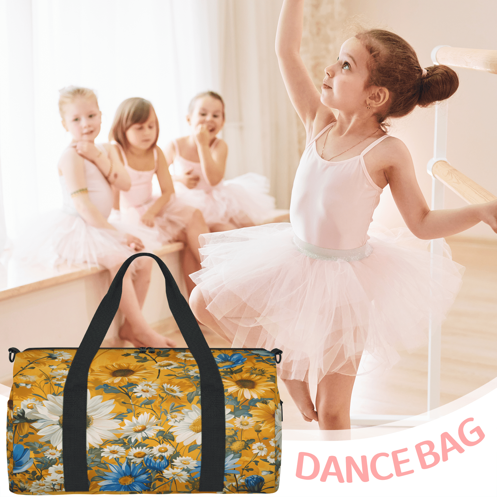 Herdesigns Farmhouse Gym Bag for Women, Duffle Bag for Travel Sport, Spring Rustic Sunflower Daisy Lightweight Waterproof Carry on Weekender Dance Yoga Workout Bags