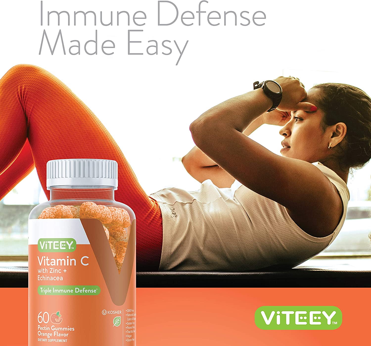 VITEEY Vitamin C Gummies with Zinc and Echinacea, Immune Support Gummies, Orange Flavor, 60 Count, 2 Pack